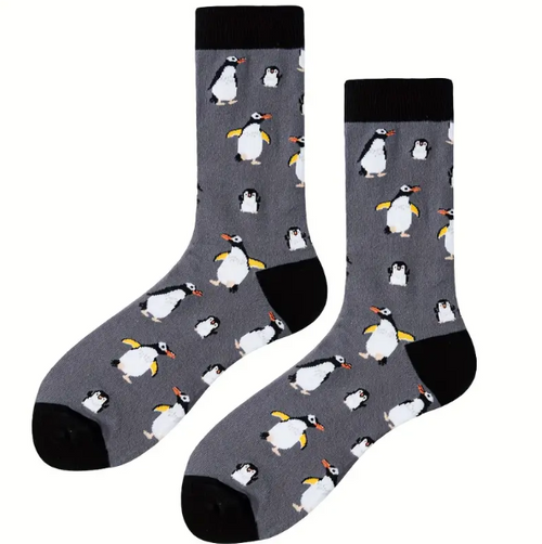 Grey Penguin Socks, Penguin Socks, Men's penguin socks, penguin, penguins fishing, silly penguin, sock boutique, men's penguin