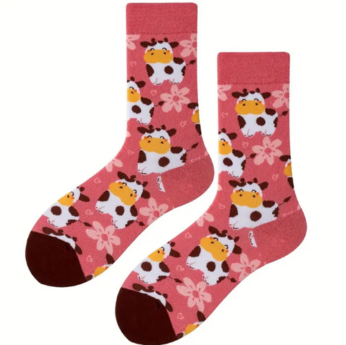 pink Cow Socks, pink Socks with Cows, Ladies pink Cow Socks, Ladies Crew Cow Socks, Moo Socks, Ladies animal socks