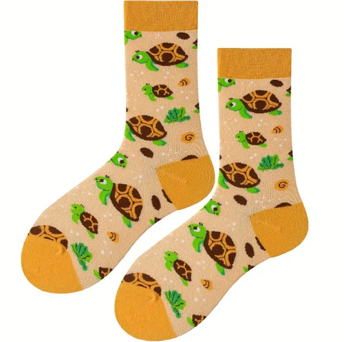 Orange Turtle Socks, Ladies Orange Turtle Socks, Turtle Socks, Tortoise Socks, Slow Turtle Socks