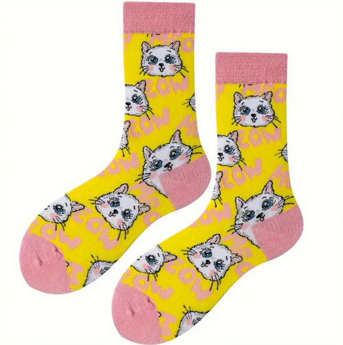 Ladies Meow Crew Socks, Meow Socks, Cat Socks, Ladies Cat Socks, Ladies Meow Cat Socks