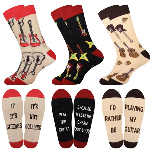 Men's No Strings Attached Guitar Socks (3 pack), Guitar socks, Men's guitar socks, music socks, men's music socks, funny music socks, perfect gift for music lovers, music teacher socks