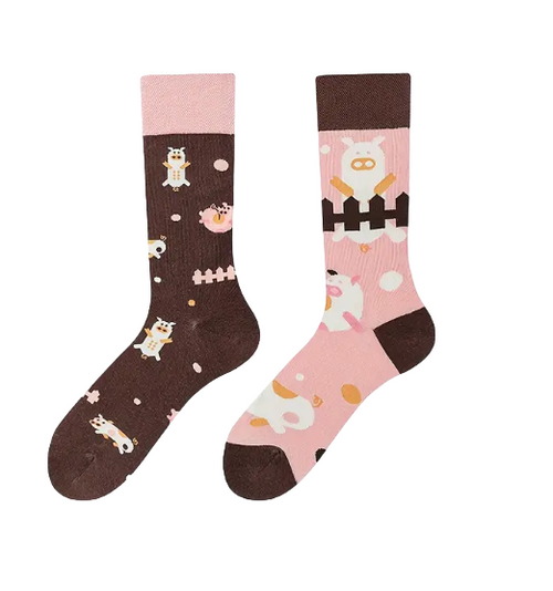 Pig Socks, Ladies Pig Socks, Pig Crew Socks, Piggy Socks, Ladies Piggy Socks, Mismatched Pig Socks, Mismatched Socks