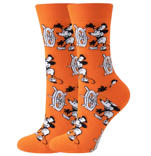 Orange Mouse Socks, Ladies Orange Mouse Socks, Mouse Socks, Mouse Crew Socks