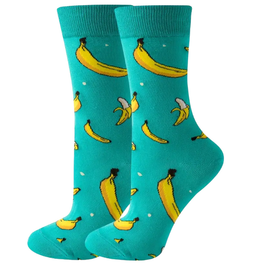 Banana Socks, Ladies Banana Socks, Banana Crew Socks, fruit socks