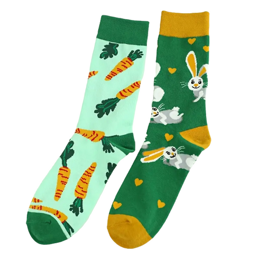 Bunny & Carrot Socks, Ladies Bunny & Carrot Socks, Carrot Socks, Bunny Socks, Ladies bunny socks, ladies carrot socks, mismatched socks