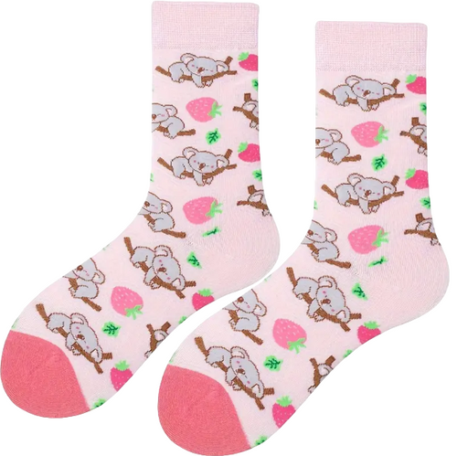 Strawberry Koala Socks, Koala Socks, Ladies Strawberry Koala Socks, Strawberry Socks