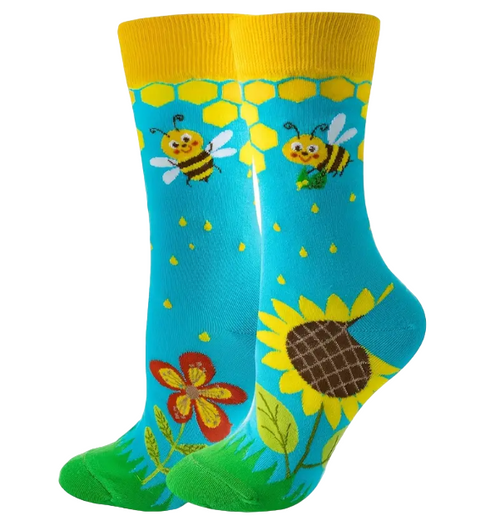 Buzzy Bee Flower Socks, Ladies Buzzy Bee Flower Socks, Buzzy Bee Socks, Bee socks, Flower Socks, Sunflower socks