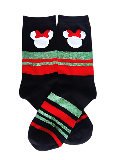 Striped Minnie Mouse Socks, Sock Boutique, minnie mouse socks, striped socks, disney socks, character socks, girls socks, women’s socks, cute socks, novelty socks, cartoon socks, bow socks, pink socks, disney fashion socks, fun socks, gift for disney fan, minnie striped socks