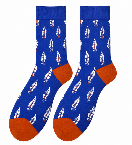 Free Spirit Feather Socks, Feather Socks, Feather Print Socks, Feather Pattern Socks, Blue Socks, Novelty Socks, Men's Dress Socks, Feather Design Socks, Bird Feather Socks, Nature Socks, Stylish Crew Socks, Patterned Socks, Blue Crew Socks, Men's Fashion Socks, Casual Dress Socks, Unique Socks, Feather Gift, Nature Lover Gift, Lightweight Style Socks, Fashion Socks