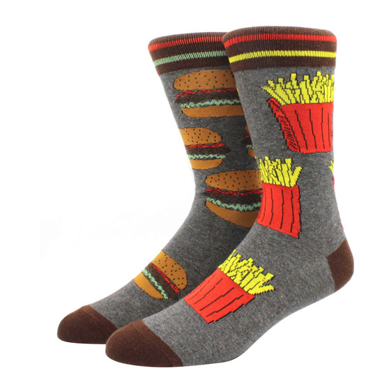 Order Up Burger & Fries Socks, Unisex Order Up Burger & Fries Socks, Burger & Fries Socks, Fun food-inspired design, Iconic burger and fries motif, Bold ketchup and mustard color scheme, Cozy fit for all-day comfort, Stylish fast-food flair, Unique snack lover’s fashion, Playful diner vibes, Perfect for foodies, Trendy comfort-food style, Imaginative burger and fries details, Lively and cheerful spirit, Fun and tasty theme, Bold and quirky food-inspired socks, Whimsical snack-time look, A delicious treat for your feet.
