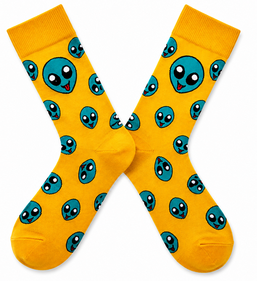 Men's Alien Head Socks, alien socks, alien head socks, head socks, novelty socks, novelty alien socks, yellow alien socks, sock boutique, perfect gift idea, cool socks, kiwi socks, nz socks
