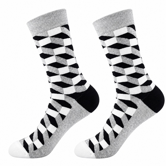 Mind Bender: Abstract Socks, Ladies Mind Bender: Abstract Socks, Ladies Optical Illusion Socks, Women's Optical Illusion Socks, Ladies Geometric Socks, Women's Geometric Socks, Black And White Socks, Monochrome Socks, Geometric Pattern Socks, Optical Pattern Socks, Cube Design Socks, 3D Illusion Socks, Women's Novelty Socks, Ladies Novelty Socks, Women's Crew Socks, Ladies Crew Socks, Patterned Women's Socks, Stylish Ladies Socks, Modern Design Socks, Fashion Socks For Women, Unique Ladies Socks, Black White Geometric Socks