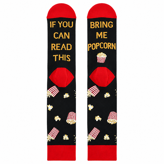 "If you can read this, Bring me popcorn" socks, popcorn socks, unisex socks, funny socks, novelty socks, sock boutique, food socks, funny food socks, If you can read this: Bring me popcorn Unisex Socks