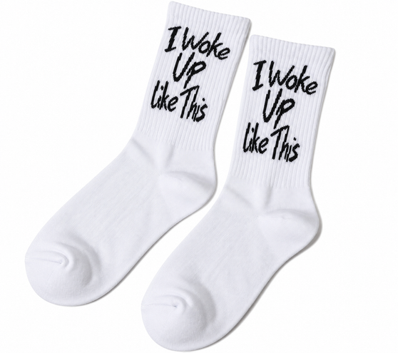 I Woke Up Like This Socks, sock boutique, woke up like this, novelty socks, ladies novelty socks, white novelty socks, white socks
