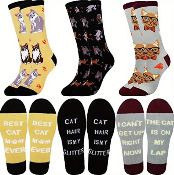 Feline Good Cat Socks, Ladies Feline Good Cat Socks , Cat Socks, 3 pack cat socks, Ladies 3 pack cat socks