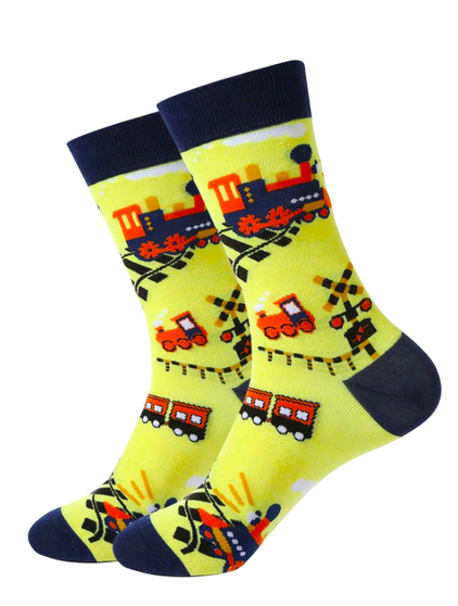Full Steam Ahead: Train Socks, Ladies Full Steam Ahead: Train Socks, Train socks, locomotive socks, full steam ahead socks, railway socks, train lover socks, railroad socks, vintage train socks, quirky socks, unique socks, fun train socks, railroad enthusiast socks, train print socks, playful socks, steam engine socks, adventure socks, travel socks, transport socks, gift for train lovers, railway fashion socks, cozy train socks, retro train socks, stylish train socks, fun footwear, train journey socks, colourful socks.
