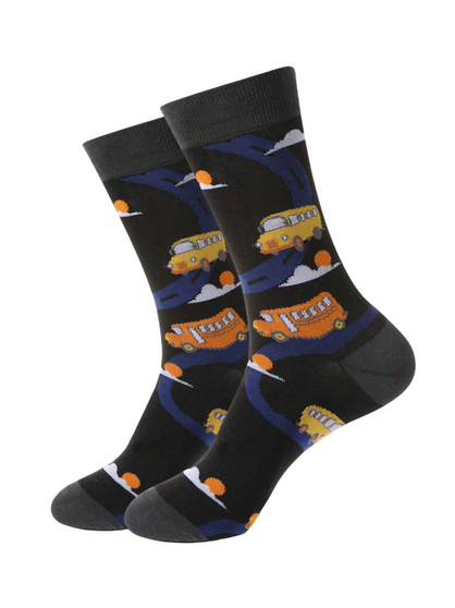Fast Lane School Bus Socks, Men's Fast Lane School Bus Socks, Men’s Socks, School Bus Socks, Funny Men’s Socks, Novelty Socks, Men’s Ankle Socks, Cartoon Socks, Vehicle Socks, Gift for Men, Yellow Bus Socks