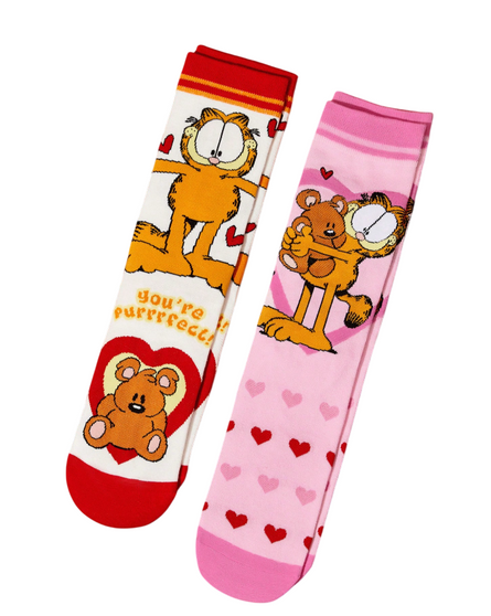 Love at First Purr: Garfield Socks, Ladies Love at First Purr: Garfield Socks, Ladies Love at First Purr: Garfield Socks 2 Pack, Ladies Love At First Purr Socks, Garfield Socks, Cartoon Socks, Cute Socks, Funny Socks, Character Socks, Novelty Socks, Cosy Socks, Colourful Socks, Gift For Her Socks, Pop Culture Socks, Quirky Socks, Valentine Socks, Heart Pattern Socks, Ladies 2 Pack Socks, Fashion Socks