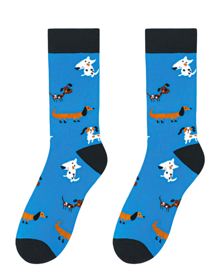 Walkies and Wags: Dog Socks, Men's Walkies and Wags: Dog Socks, Dog Socks, Mens Socks, Puppy Pattern Socks, Sausage Dog Socks, Dalmatian Socks, Fun Socks, Novelty Socks, Bright Blue Socks, Pooch Theme Socks, Cute Dog Design Socks, Animal Socks, Cosy Socks, Colourful Style Socks, Pet Lover Gift, Playful Pattern Socks