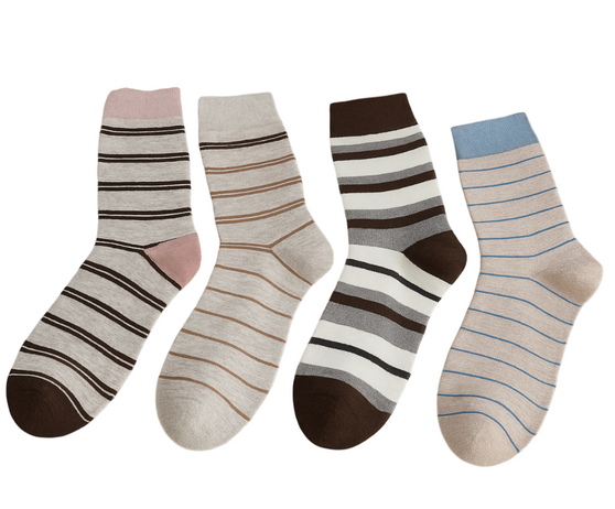 Neutral Harmony Striped Socks, Ladies Neutral Harmony Striped Socks, Ladies Neutral Harmony Striped Socks 4 pack, Ladies Striped Socks, Neutral Socks, Soft Cotton Socks, Everyday Wear, Classic Striped Design, Comfortable Socks, Casual Ladies Socks, Crew Socks, Lightweight Socks, Fashion Socks, Stylish Womens Socks, Gift For Her, Minimalist Socks, Easy Wear Socks, Elegant Striped Socks