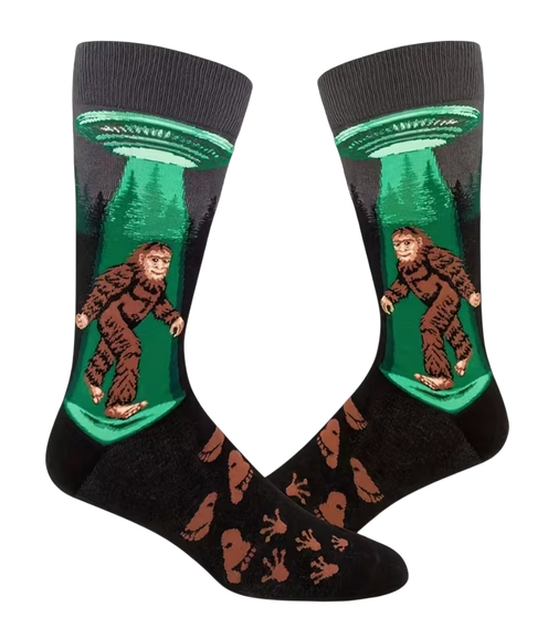 Men's Bigfoot Socks, Men's Sasquatch Socks, Men's UFO Bigfoot Socks, Men's Alien Abduction Socks, Funny Men's Novelty Socks, Cryptid Socks For Men, Bigfoot Gifts For Men, Men's Crew Socks Novelty, Cool Men's Graphic Socks, Unique Men's Socks Gift, Men's Statement Socks, Forest Themed Socks For Men, Sci Fi Socks For Men, Men's Pop Culture Socks, Funky Men's Crew Socks, Bigfoot And UFO Socks, Nerdy Men's Socks, Men's Casual Dress Socks, Gift For Bigfoot Lovers, Men's Quirky Socks