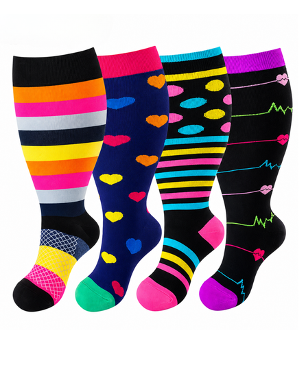 Rainbow Vibes Compression Socks 4 Pack, Ladies Rainbow Vibes Compression Socks 4 Pack, Ladies Rainbow Vibes Compression Socks 4 Pack 2XL, Ladies Compression Socks, Women's Compression Socks, Compression Socks 4 Pack, Colourful Compression Socks, Patterned Compression Socks, Heart Compression Socks, Stripe Compression Socks, Heartbeat Compression Socks, Knee High Compression Socks, Support Socks, Compression Stockings, Travel Compression Socks, Flight Socks, Circulation Socks, Leg Support Socks, Swelling Relief Socks, Nursing Compression Socks, Medical Compression Socks, Everyday Compression Socks, Bright Compression Socks, Fun Compression Socks, Women's Support Socks, Compression Wear, Colourful Support Socks, Women's Knee High Socks, Compression Socks NZ, Support Socks NZ, Travel Socks NZ, Compression Stockings NZ, Sock Boutique NZ