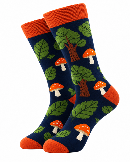 Magic Mushroom Forest Socks, Men's Magic Mushroom Forest Socks, Men's Mushroom Socks, Men's Forest Socks, Men's Novelty Socks, Men's Crew Socks, Magic Mushroom Socks, Woodland Socks, Toadstool Socks, Fungi Socks, Forest Pattern Socks, Nature Inspired Socks, Navy Crew Socks, Colourful Men's Socks, Quirky Men's Socks, Fun Socks For Men, Mushroom Lover Gift, Nature Lover Gift, Woodland Gift For Men