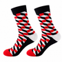 Scarlet Cube: Abstract Socks, Ladies Scarlet Cube: Abstract Socks, Ladies Optical Illusion Socks, Women's Optical Illusion Socks, Ladies Geometric Socks, Women's Geometric Socks, Red And Black Socks, Red Pattern Socks, Geometric Pattern Socks, Optical Pattern Socks, 3D Illusion Socks, Cube Design Socks, Ladies Novelty Socks, Women's Novelty Socks, Ladies Crew Socks, Women's Crew Socks, Patterned Women's Socks, Fashion Socks For Women, Modern Design Socks, Contemporary Pattern Socks, Red Geometric Socks