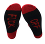 Feet First, Manners Later: Red Fuck Off Socks, Ladies Feet First, Manners Later: Red Fuck Off Socks, Funny socks, Sassy socks, Statement socks, Quirky socks, Bold socks, Novelty socks, Offensive humor socks, Snarky socks, Playful socks, Edgy socks, Unique socks, Fun fashion socks, Bold statement socks, Cheeky socks, Attention-grabbing socks.