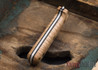 L.T. Wright Knives: Genesis - Scandi Grind - 3V Steel - Light Curly Maple - Black Liners - 02