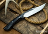 Lon Humphrey Knives: Gunfighter Bowie - Black Canvas Micarta - Blue Liners - 112304