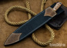 Lon Humphrey Knives: Bell Bowie - 52100 - Dark Curly Maple - Blue Liners - 030238