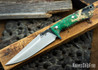 Lon Humphrey Knives: Monitor - 52100 - Green & Black Box Elder Burl - Blue Liners - 072014