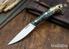 Lon Humphrey Knives: Bird & Trout AEB-L - Black & Gold Box Elder Burl - Blue Liners - 092806