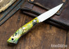 Lon Humphrey Knives: Bird & Trout AEB-L - Green & Gold Box Elder Burl - Blue Liners - 092822