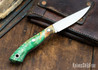 Lon Humphrey Knives: Bird & Trout AEB-L - Green & Orange Box Elder Burl - Blue Liners - 092839