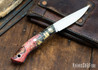 Lon Humphrey Knives: Bird & Trout AEB-L - Red & Black Box Elder Burl - Blue Liners - 092858