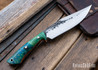 Lon Humphrey Knives: Hickok - Forged 52100 - Blue & Green Box Elder Burl - Orange Liners - 120235