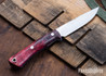 Lon Humphrey Knives: Tucson AEB-L - Red & Black Box Elder Burl - Blue Liners - LH30GG063