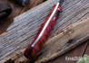 Lon Humphrey Knives: Bird & Trout - Forged AEB-L - Double Dyed Box Elder Burl - Red Liners - LH03EH077