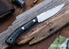 Lon Humphrey Knives: Bird & Trout - Forged AEB-L - Double Dyed Box Elder Burl - Orange Liners - LH03EH134
