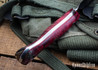 Lon Humphrey Knives: Drop Point Blacktail - Forged 52100 - Double Dyed Box Elder Burl - Red Liners - LH16FH087