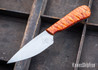 Jeff Davidson Custom Knives: IBEX Hunter - Stonewashed 80CrV2 - Orange Black Ash Burl - Orange G-10 Pins