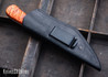 Jeff Davidson Custom Knives: IBEX Hunter - Stonewashed 80CrV2 - Orange Black Ash Burl - Orange G-10 Pins