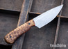 Jeff Davidson Custom Knives: IBEX Hunter - Stonewashed 80CrV2 - Maple Burl - Black G-10 Pins - Black & Red Liners