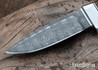 Alan Warren Custom Knives: Stainless Damascus Hunter/EDC - African Blackwood - Ironwood, Fossil Walrus, Nickel Silver & Black G10 Accents - Mike Norris Raindrop Damascus