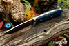 Bark River Knives: Bobcat Hunter - CPM 154 - Navy Burlap Micarta - Yellow Liners - Hollow Brass Pins