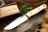 Bark River Knives: Ultralite Field Knife - CPM 3V - Antique Bone Linen Micarta - Green Liners - Mosaic Pins