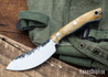 Lon Humphrey Knives: Blacktail Nessmuk - Forged 52100 - Box Elder Burl - Blue Liners - LH24AI158