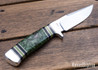 Alan Warren Custom Knives: #2527 Utility Hunter - Box Elder w/Toxic Green, Black G10, Brass & Nickel Silver Accents - 7075 Aluminum Pommel - Filework -CPM-154